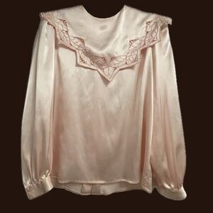 Elegant Pink Blouse with Geometric Trim True Vintage 80s Size 11/12 Secretary
